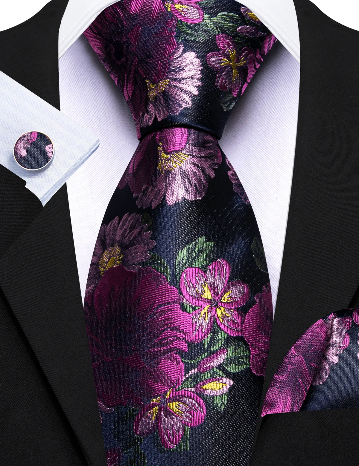 Ensemble cravate homme 3 pièces jacquard floral – CLEVI Paris