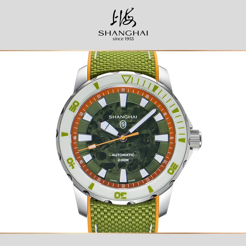 Montre Shanghai SH023 – Automatique Miyota 8N24, Diver 200M, Verre Saphir, Acier 316L 41,5 mm, Lunette Lumineuse – CLEVI Paris