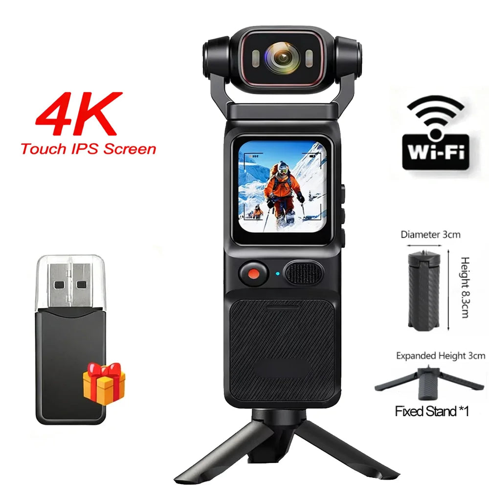 Caméra Sport 4K Pocket – Objectif Rotatif 180°, Stabilisation EIS, Écran Tactile 1,69" & Batterie 3000 mAh – CLEVI Paris