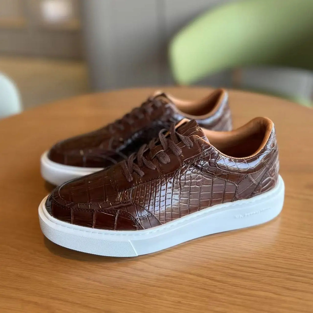 Sneakers Homme Cuir de Crocodile Véritable Casual Imperméables – CLEVI Paris