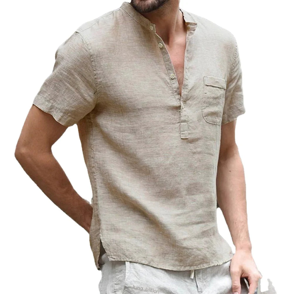 T-Shirt Homme Coton & Lin – Manches Courtes, Col Rond, Léger & Respirant