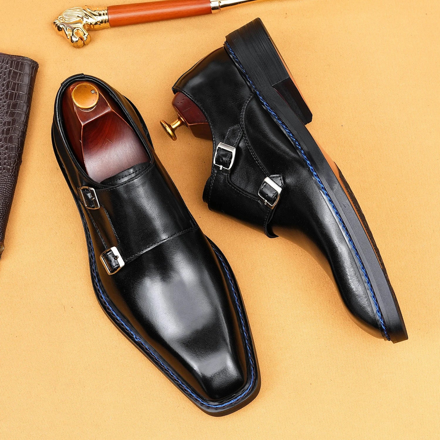 Oxford Homme Cuir Véritable Fait Main Bout Carré Boucle – CLEVI Paris