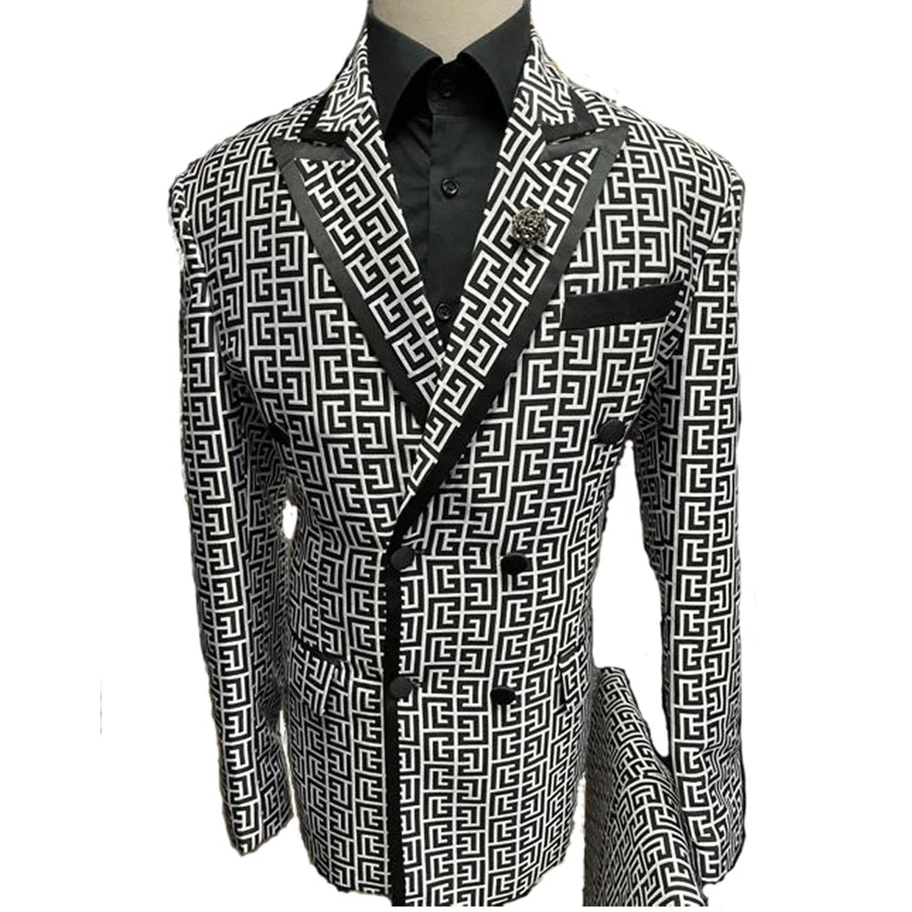 Costume Homme 2 Pièces – Carreaux Blanc, Croisé Slim Fit Mariage & Business