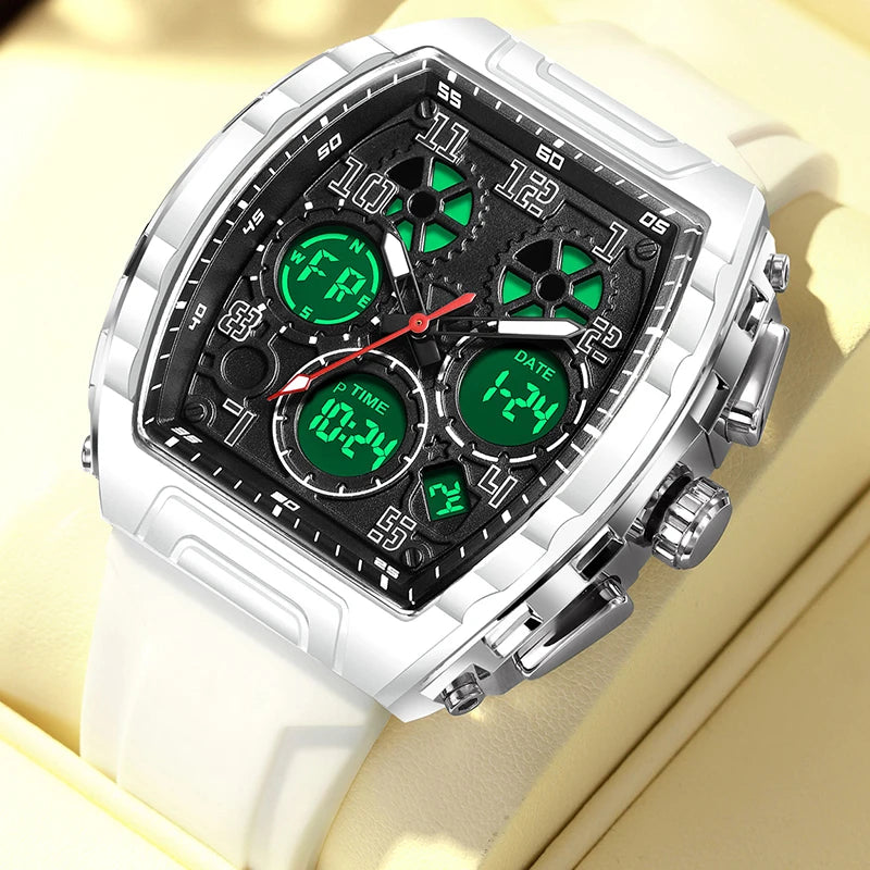 FOXBOX 0096 Montre Homme Quartz Digital Carrée Acier Silicone Chrono 50M – CLEVI Paris