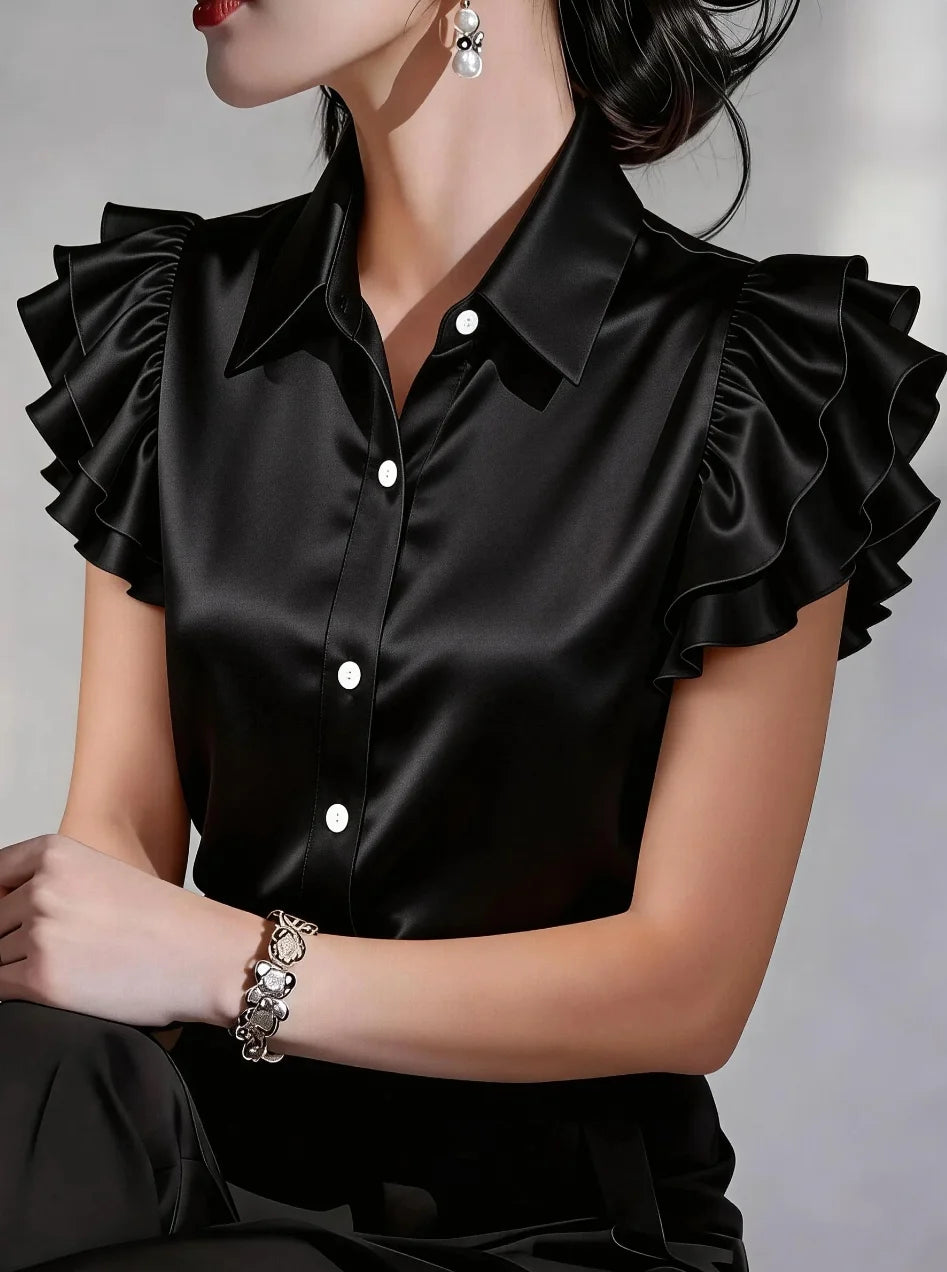 Chemise satinée à manches volantées – CLEVI Paris