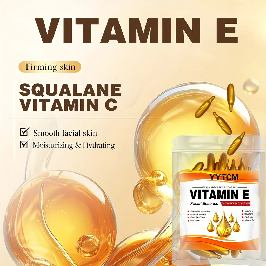 Capsules Essence Vitamine E & Squalane – Hydratation Profonde, Éclat & Lissage de la Peau