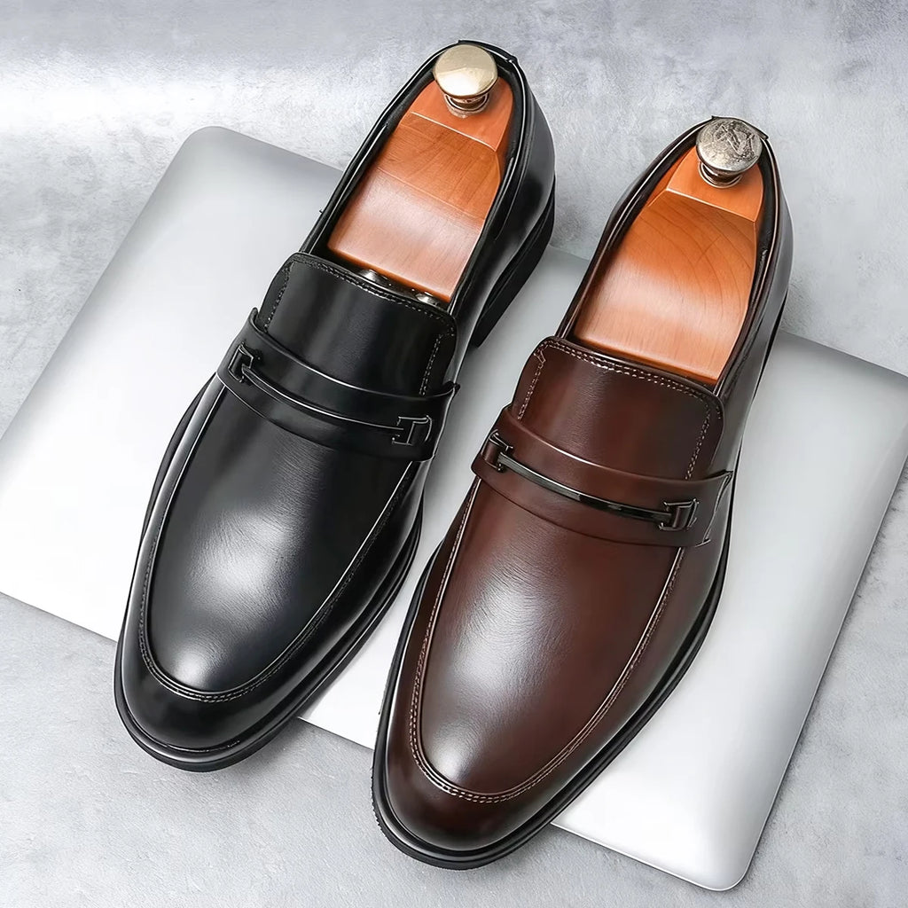 Mocassins Loafers Cuir Homme Bout Rond Slip-On | Noir Marron EU 38-46