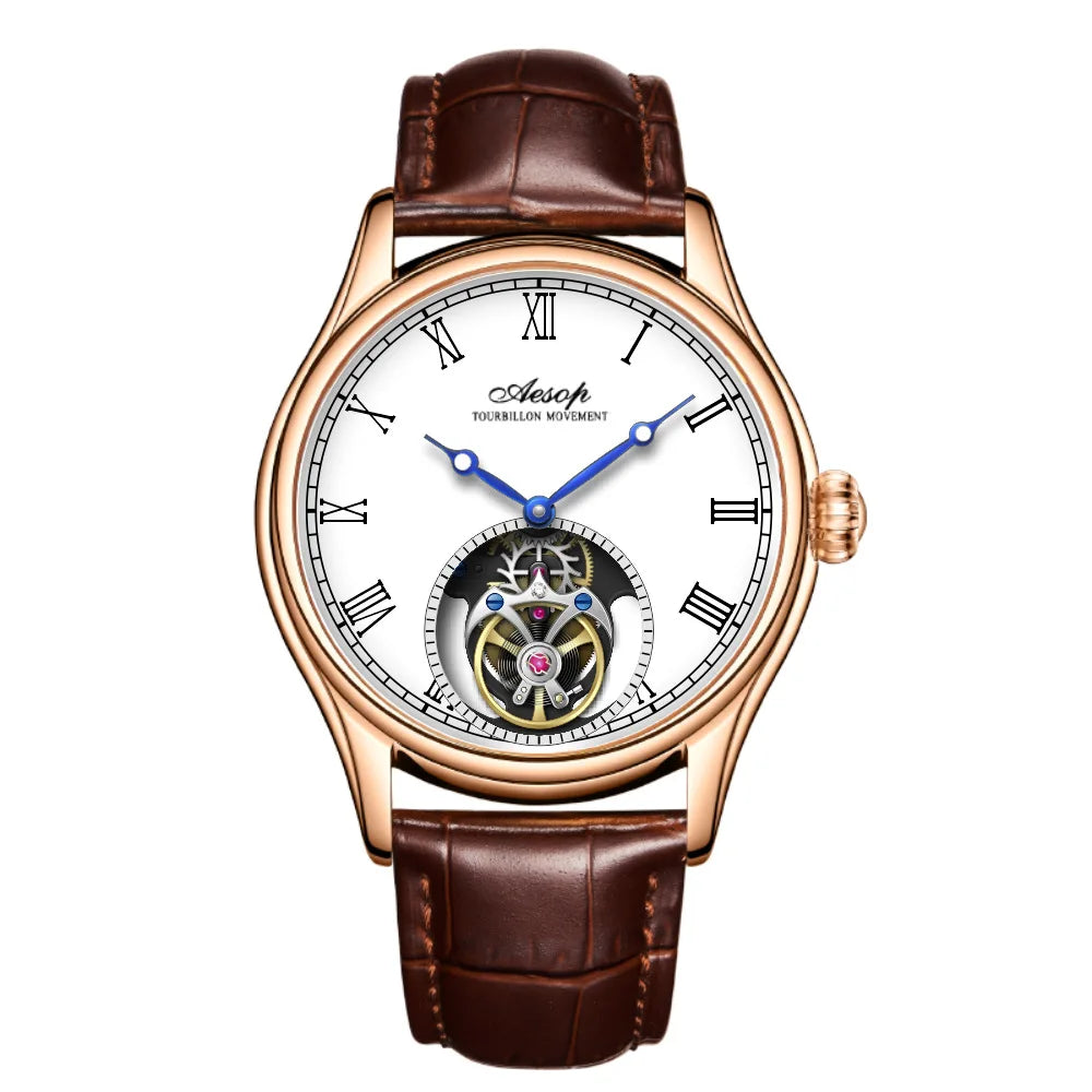AESOP 7021 & 7061 Montre Homme Tourbillon Squelette Saphir Étanche 5ATM – CLEVI Paris