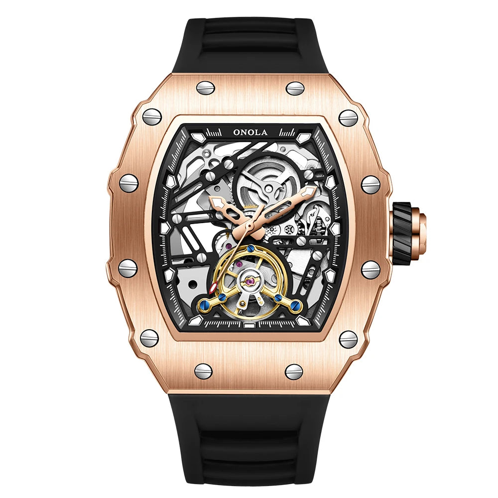 Montre Automatique Homme Onola ON-3854 Tourbillon Squelette Tonneau Silicone – CLEVI Paris