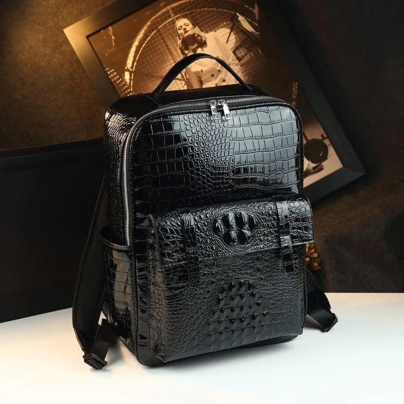 Sac à Dos Cuir Véritable Motif Crocodile Unisexe Voyage – CLEVI Paris