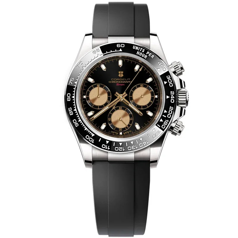 Montre Chronographe Homme Corgeut 9002 Quartz VK63 Saphir 100m Silicone – CLEVI Paris