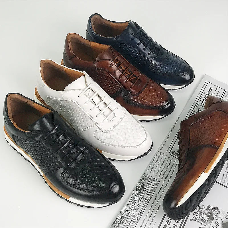 Oxford Casual Homme Cuir de Vache Motif Tressé Rétro Respirant Lacets | EU 38-46