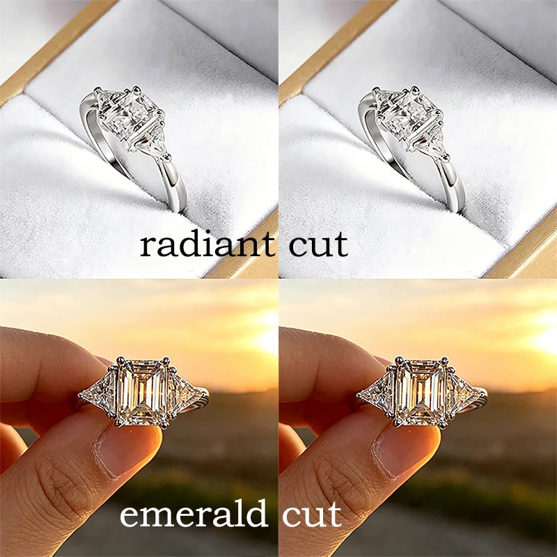 Bague Fiançailles SMYOUE Moissanite 3ct Taille Émeraude ou Radiant Argent 925 Certifiée GRA – CLEVI Paris