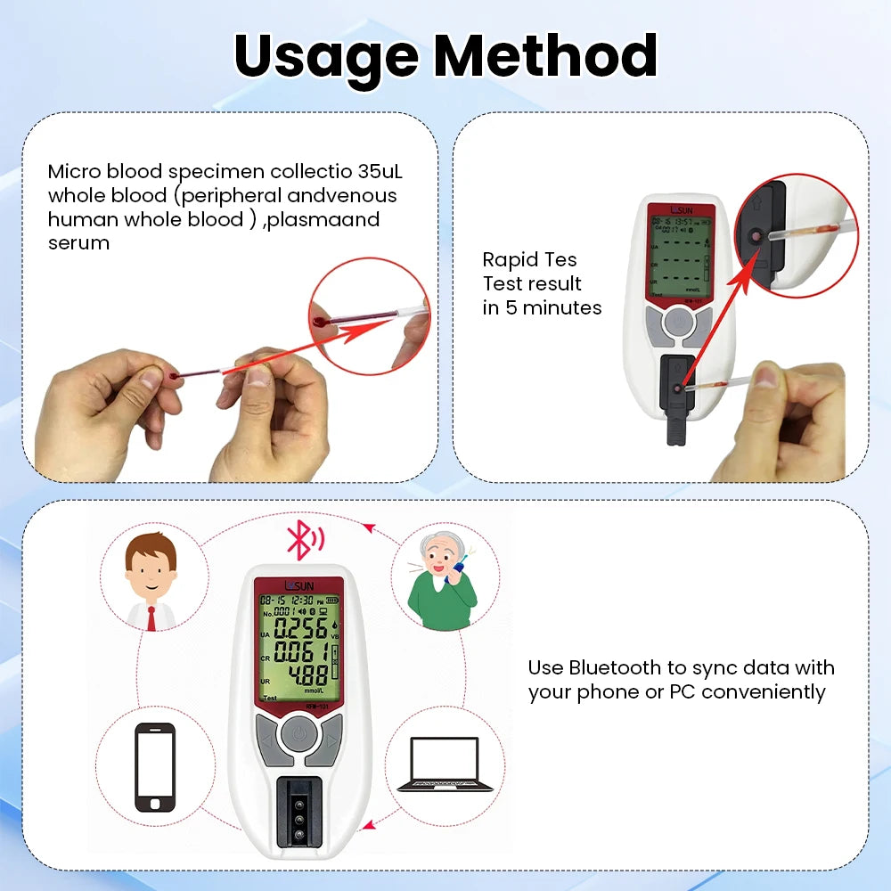 Analyseur Fonction Rénale 3-en-1 Acide Urique Créatinine Urée Bluetooth – CLEVI Paris