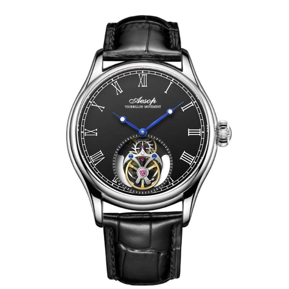 AESOP 7021 & 7061 Montre Homme Tourbillon Squelette Saphir Étanche 5ATM – CLEVI Paris