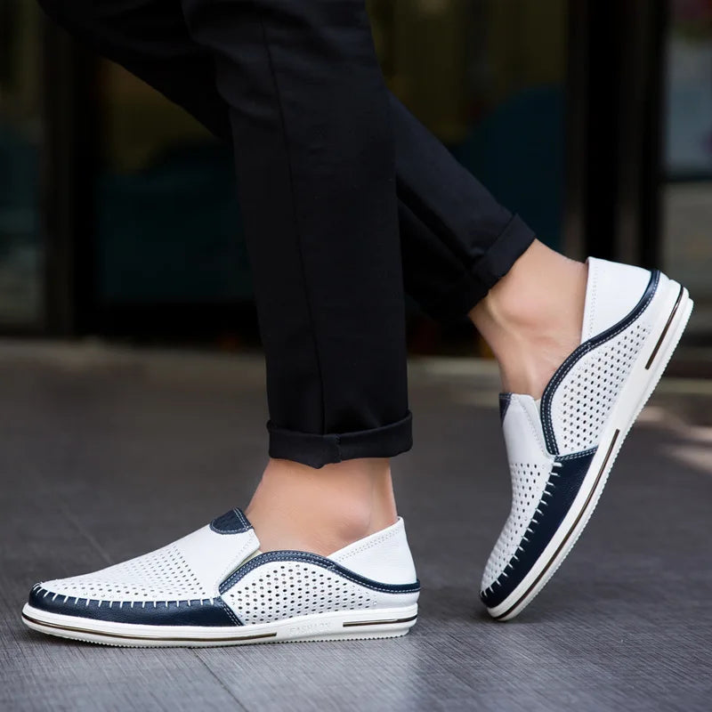 Mocassins Homme Cuir Véritable Ajourés Respirants Imperméables Slip-On Été Casual Conduite 6 Coloris Pointures 38–44 – CLEVI Paris