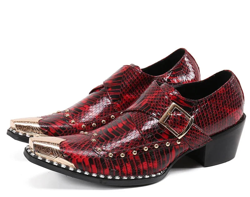 Derby Homme Cuir Véritable Motif Serpent & Rivets – Embout Acier, Bout Pointu, EU 37-48 – CLEVI Paris