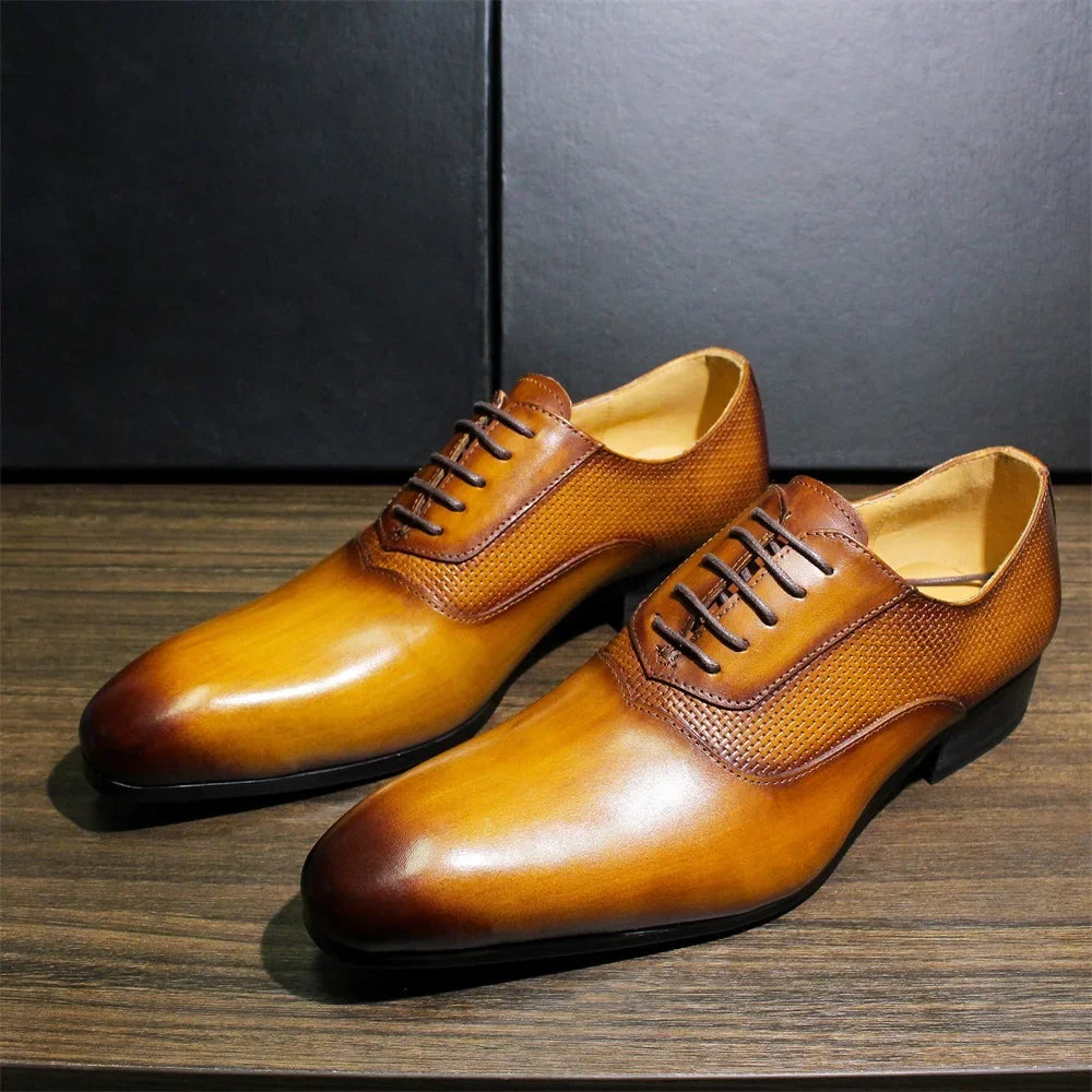 Oxford Homme Cuir de Vache Véritable Fait Main Lacets Bout Pointu | Mariage Bureau Formel EU 39-46