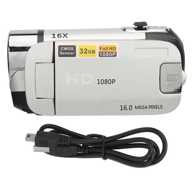 Caméra Numérique 1080p 16MP – Écran Rotatif 2,4", Zoom 16x, Lumière d’Appoint, Anti-Choc – CLEVI Paris