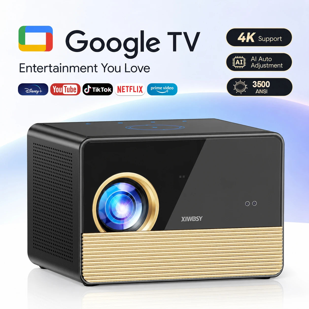 XIWBSY X06 Projecteur Google TV Android 11 1080P 4K 3500 ANSI Autofocus TOF Optique Fermée WiFi 6 BT 5.4 Son 24W – CLEVI Paris