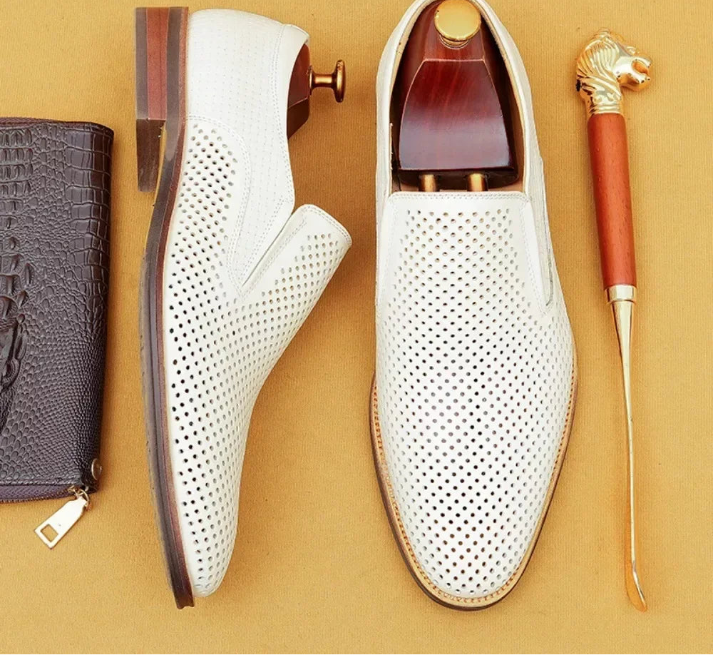 Mocassins Homme Cuir Vache Ajouré Slip-On Bout Rond Semelle Souple Respirant Style Britannique EU 37-46 ASTON M.JAZZ – CLEVI Paris