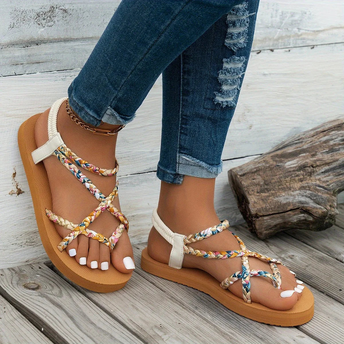 Sandales femme plates à sangle arrière – CLEVI Paris
