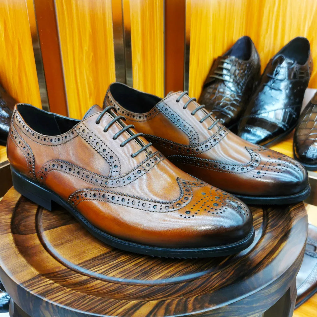 Oxford Brogue Wingtip Homme Cuir de Veau Véritable Imperméable | Business Mariage EU 39-46