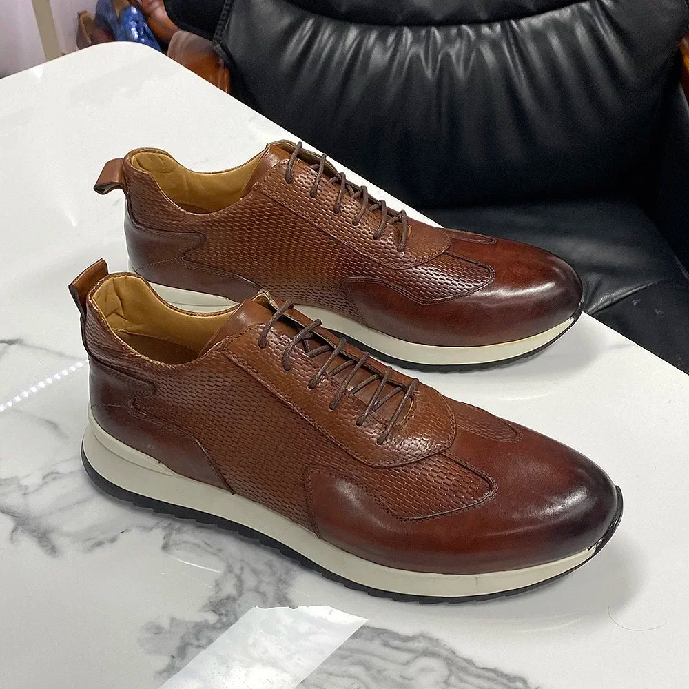 Sneakers Homme Cuir Véritable Fait Main Lacets Respirant Casual 2 Coloris – CLEVI Paris