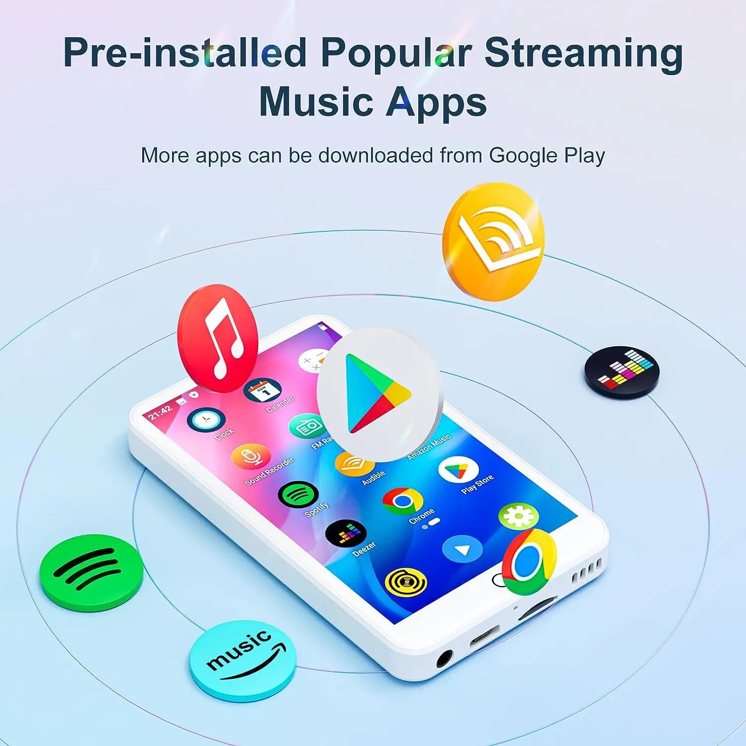 MECHEN H1 Pro Lecteur MP3/MP4 Android 9.0 WiFi Bluetooth Spotify Écran 4" 50h – CLEVI Paris