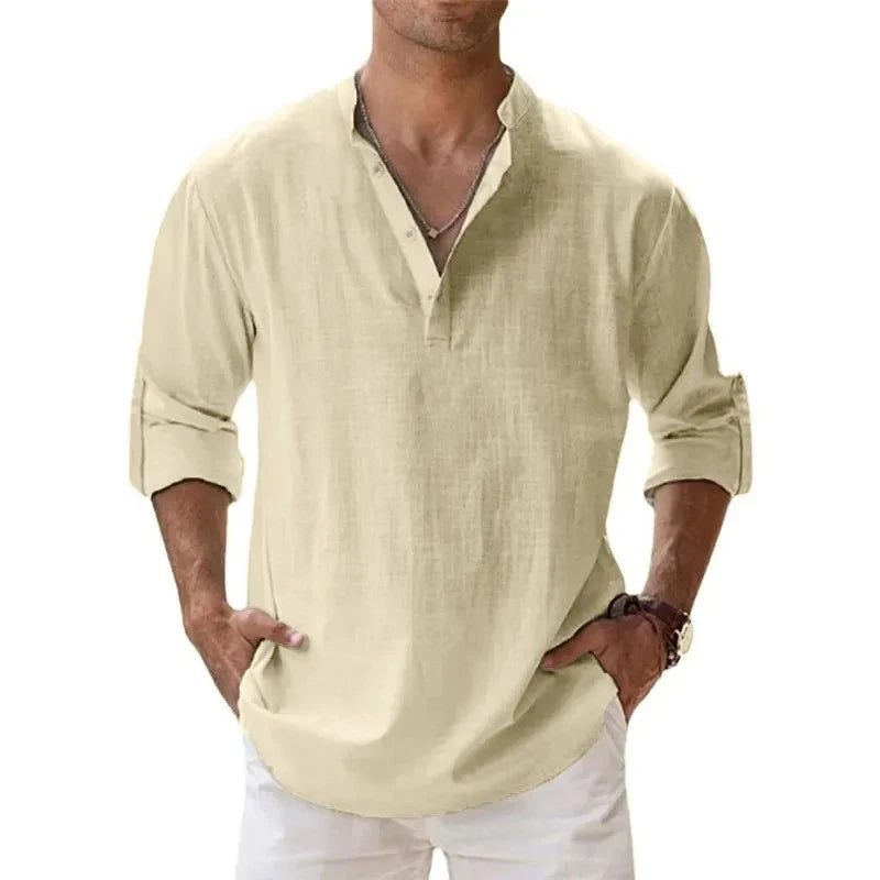 Chemise Homme Coton Manches Longues Col Henley Smart Casual 9 Coloris – CLEVI Paris