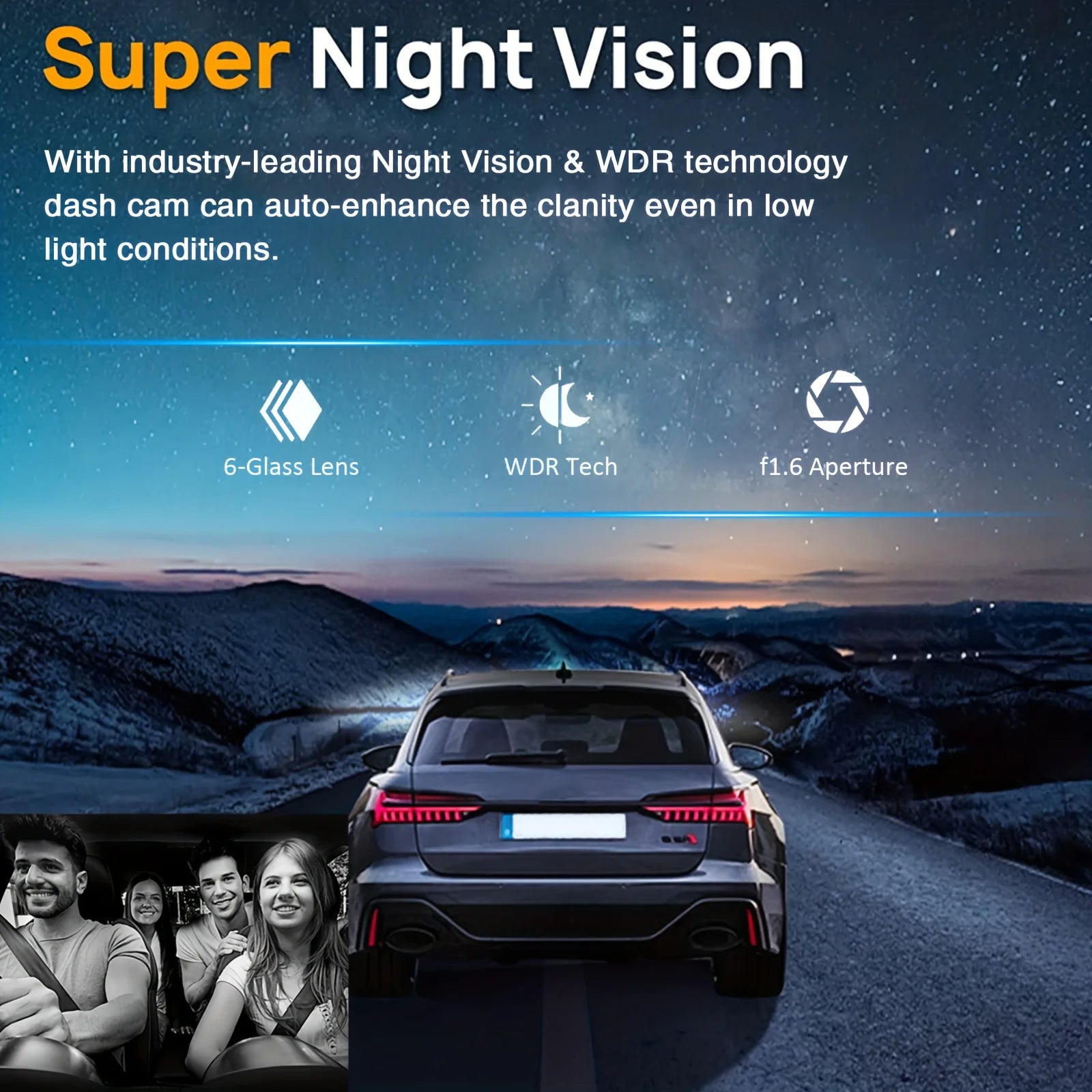 Dashcam WiFi 1080p Double Objectif – Vision Nocturne IR, G-Sensor, Grand Angle 170°, App Framefox – CLEVI Paris