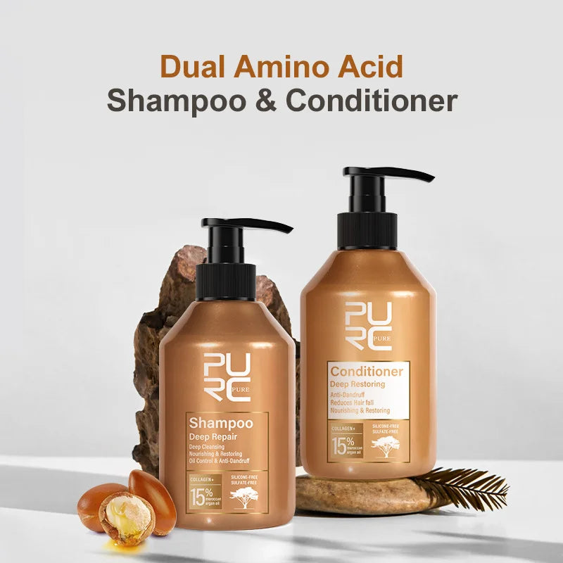 Shampooing & Après-Shampooing à l'Huile d'Argan & Kératine PURC – Soin Réparateur Sans Sulfate