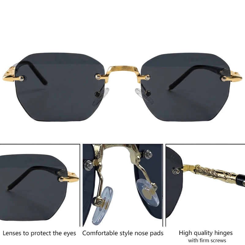 Lunettes de Soleil Steampunk Sans Monture Homme – Style Vintage Polygone UV400 – CLEVI Paris
