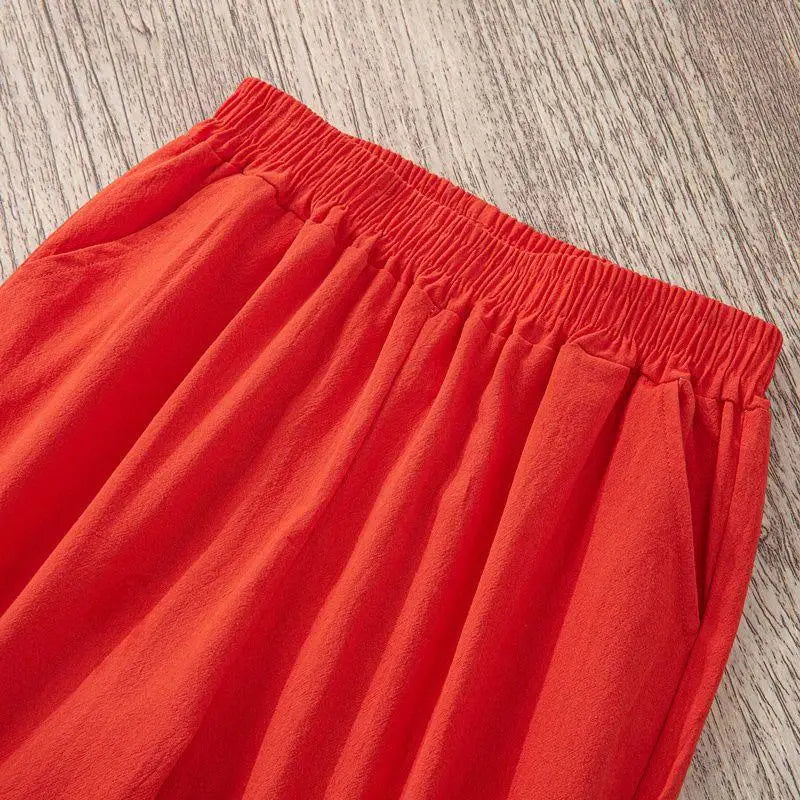 Sarouel Femme Coton Lin Casual Loose Taille Élastique Été – CLEVI Paris