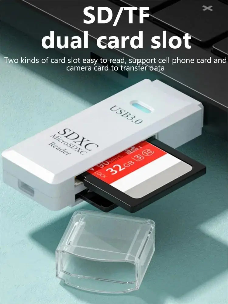 Lecteur de Cartes USB 2-en-1 – SD/TF, USB 2.0 & 3.0, Hub 4 Ports, PC & Laptop