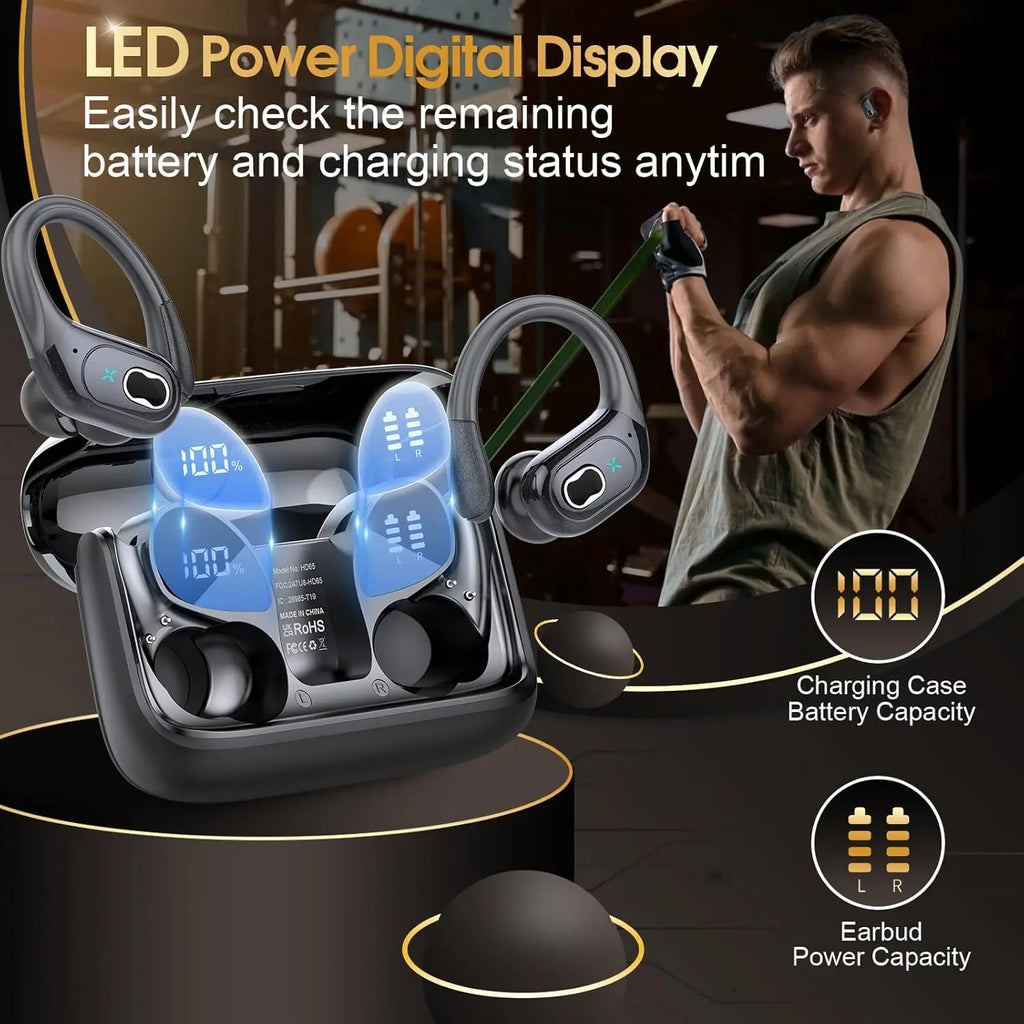 Écouteurs TWS GDLYL HD65 Bluetooth 5.4 HiFi Basses IPX7 75h LED ENC Sport – CLEVI Paris