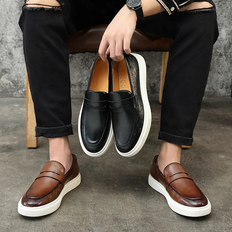 Loafer Penny Homme Cuir Embossé Slip-On Semelle Épaisse Style Britannique | Casual Outdoor EU 38-46