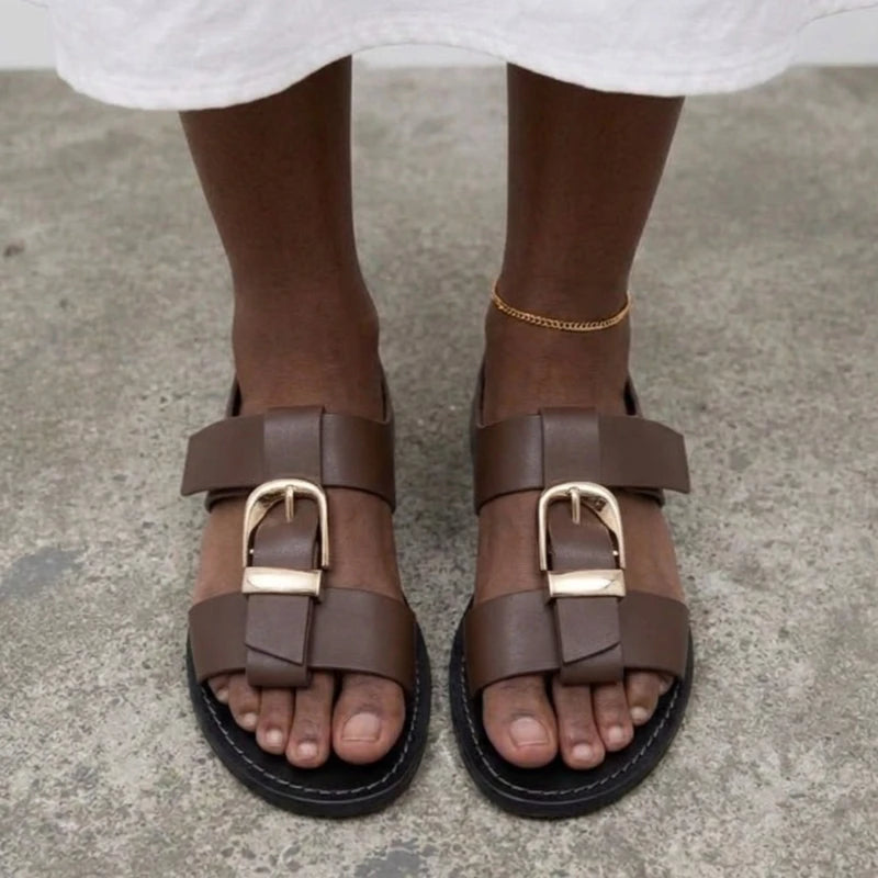 Sandales femme marron à deux brides – CLEVI Paris
