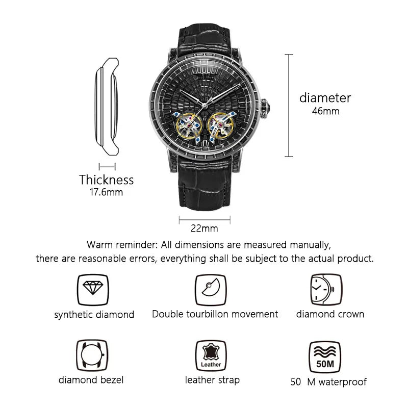 PINDU Montre Automatique Homme Double Tourbillon Saphir Acier 45mm Couronne Vissée – CLEVI Paris