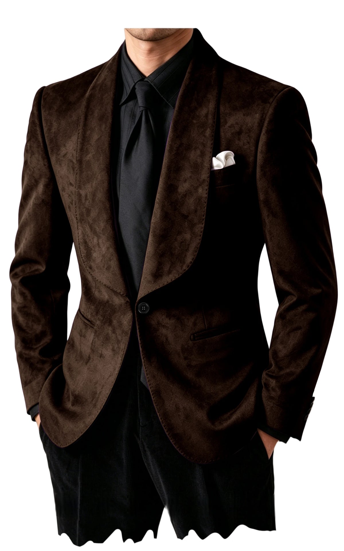 Blazer homme effet suédé 1 bouton à col châle – CLEVI Paris