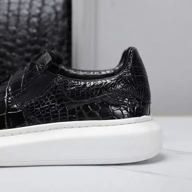 Sneakers Cuir Véritable Effet Crocodile Homme Marron & Noir – Tailles 38-50 – CLEVI Paris