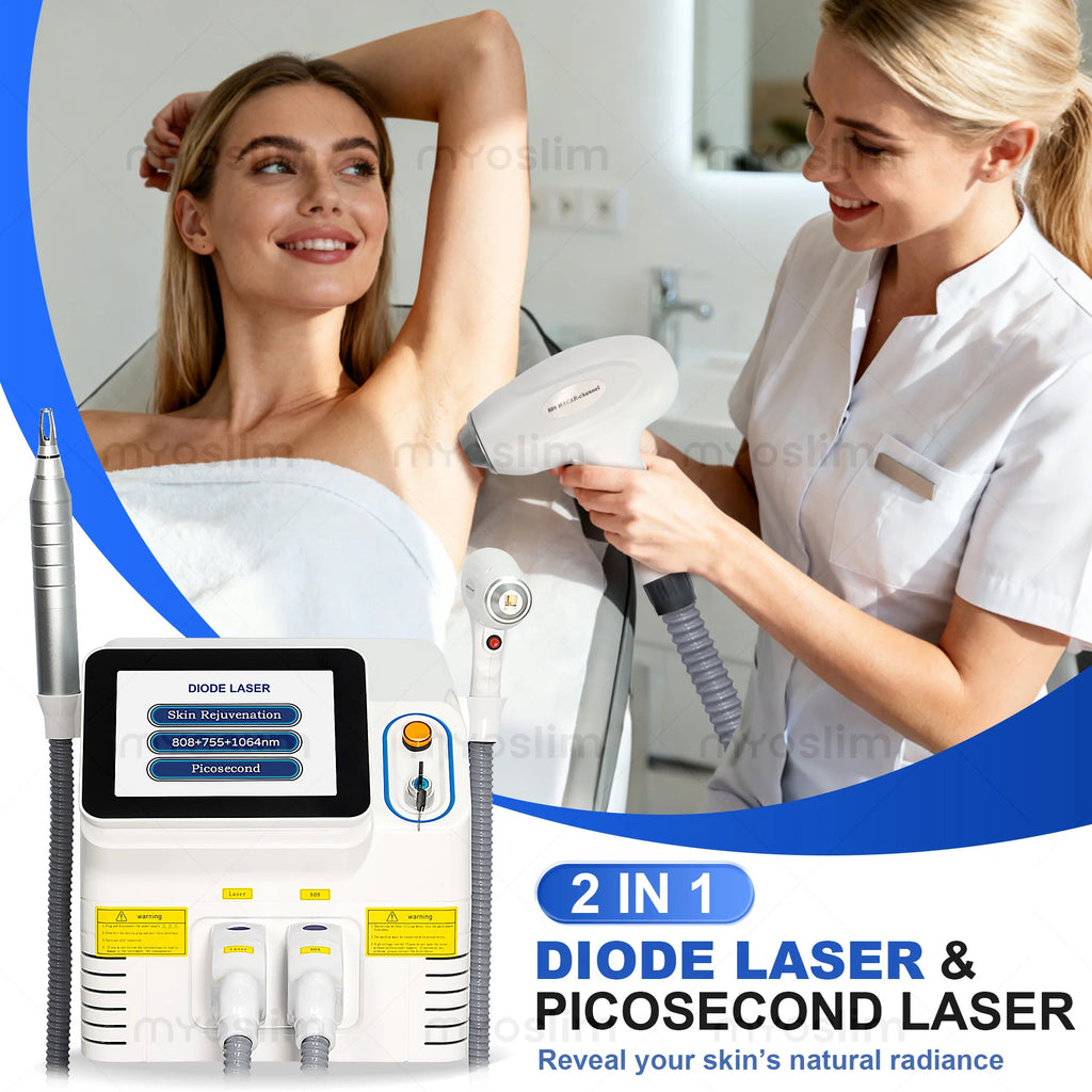 Machine 2-en-1 Épilation Laser Diode 755nm 808nm 1064nm & Picoseconde Tatouage Pigments – CLEVI Paris