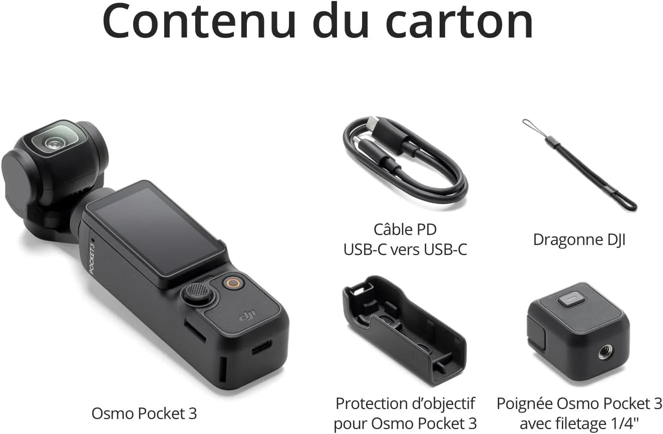 DJI Osmo Pocket 3 – Capteur 1", 4K/120fps, Stabilisation 3 Axes, Écran 2", Vlog & Voyage – CLEVI Paris