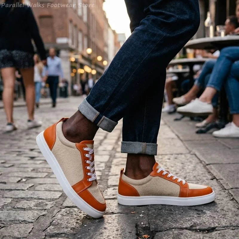 Sneakers Basses Toile Cuir Patchwork Streetwear Homme – CLEVI Paris