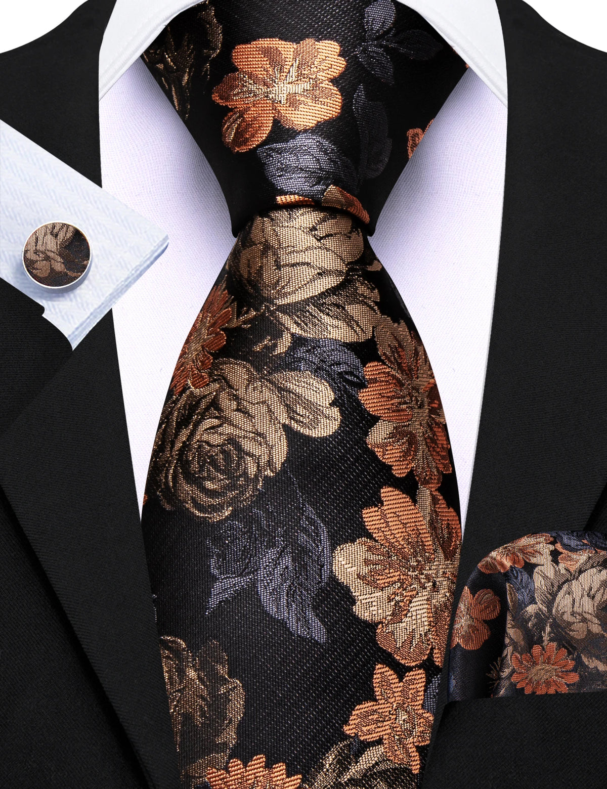 Ensemble cravate homme 3 pièces jacquard floral – CLEVI Paris