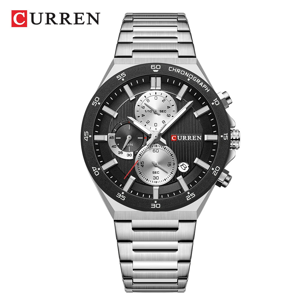 CURREN Montre Quartz Homme Chronographe Panda 43mm Acier Lumineux Date Auto – CLEVI Paris