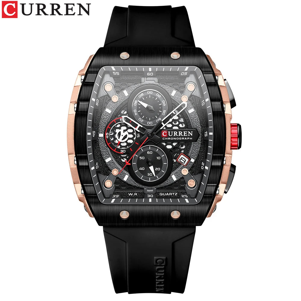 CURREN Montre Quartz Homme Rectangulaire Chronographe Silicone Lumineux 47mm Mouvement Japonais – CLEVI Paris