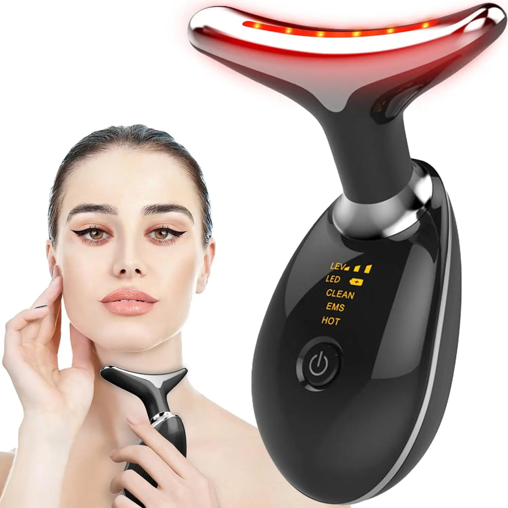 Masseur Cou & Visage EMS Microcourant LED | Ions, Chaleur & Photothérapie 3 Modes