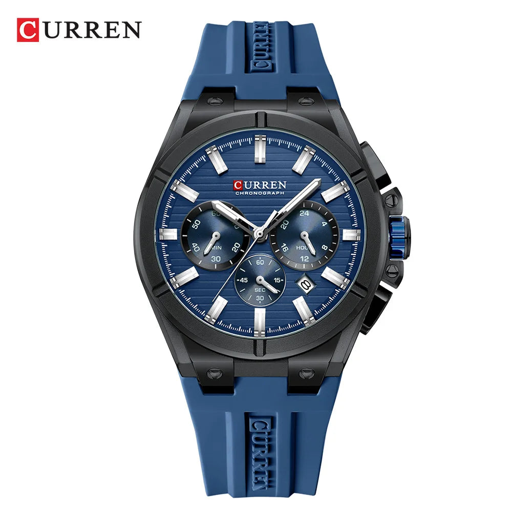 Montre Quartz Homme CURREN 8487 – Chronographe, Bracelet Silicone & Écrin | 5 Coloris