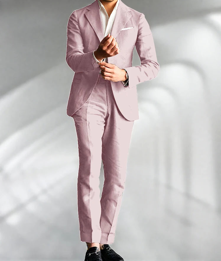 Costume Homme Mariage Slim Fit – Blazer & Pantalon Lin | 15 Coloris